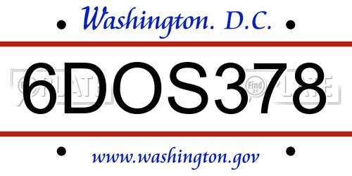 6DOS378 District Of Columbia License Plate