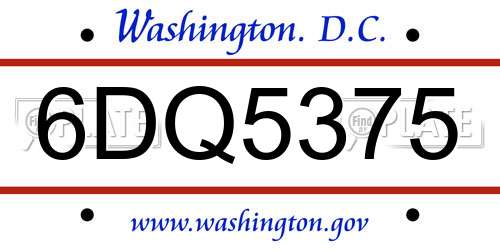 6DQ5375 District Of Columbia License Plate
