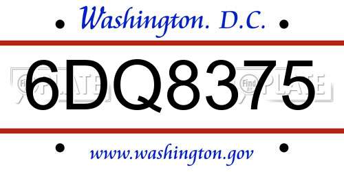 6DQ8375 District Of Columbia License Plate