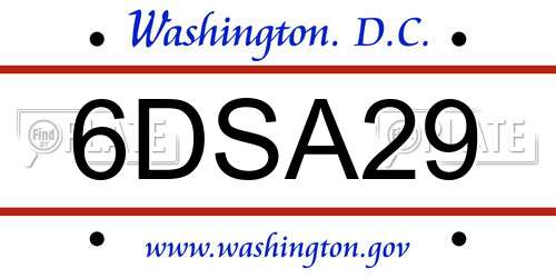 6DSA29 District Of Columbia License Plate