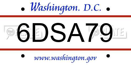 6DSA79 District Of Columbia License Plate