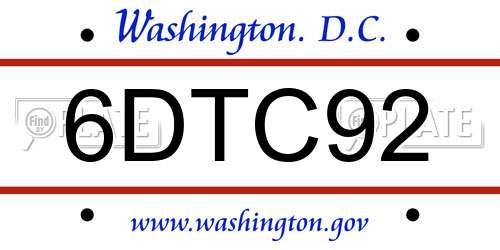 6DTC92 District Of Columbia License Plate