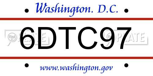 6DTC97 District Of Columbia License Plate