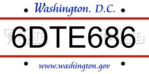 6DTE686 District Of Columbia License Plate