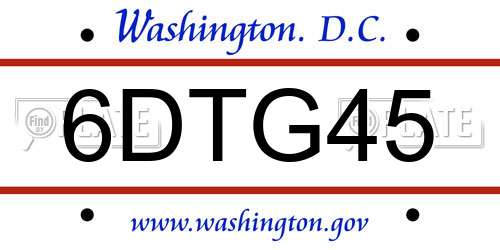 6DTG45 District Of Columbia License Plate