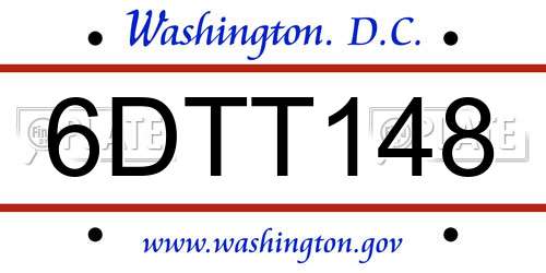 6DTT148 District Of Columbia License Plate