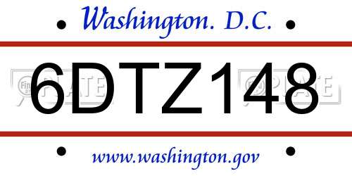 6DTZ148 District Of Columbia License Plate