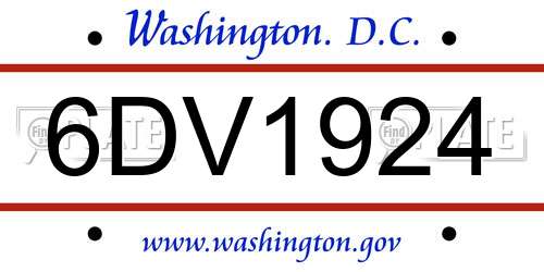 6DV1924 District Of Columbia License Plate