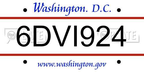 6DVI924 District Of Columbia License Plate