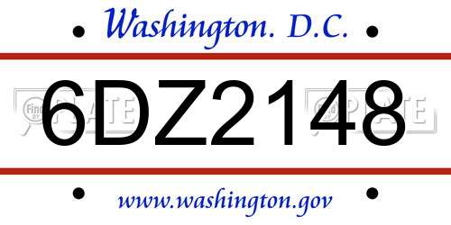 6DZ2148 District Of Columbia License Plate