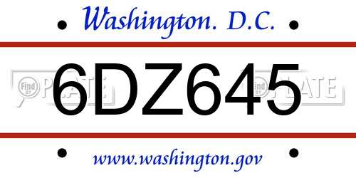 6DZ645 District Of Columbia License Plate