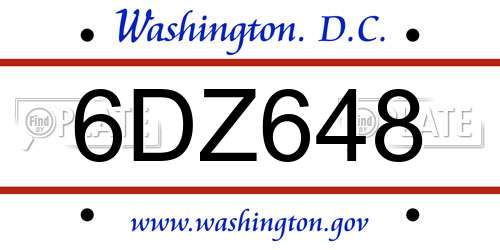 6DZ648 District Of Columbia License Plate