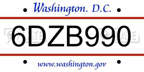 6DZB990 District Of Columbia License Plate
