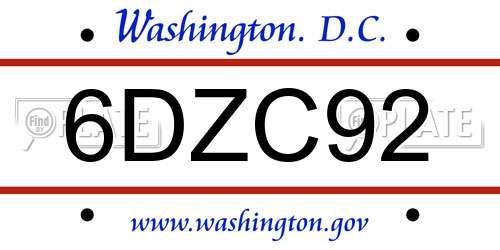 6DZC92 District Of Columbia License Plate