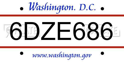 6DZE686 District Of Columbia License Plate