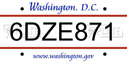 6DZE871 District Of Columbia License Plate