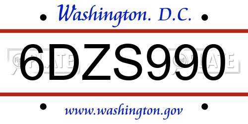 6DZS990 District Of Columbia License Plate