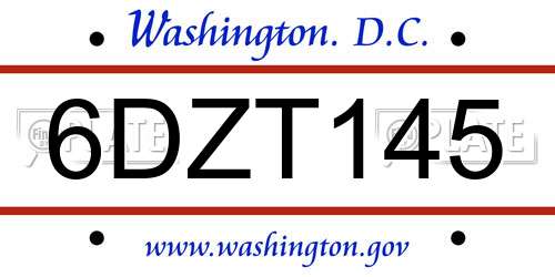 6DZT145 District Of Columbia License Plate