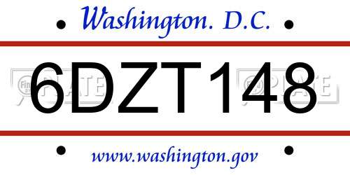 6DZT148 District Of Columbia License Plate