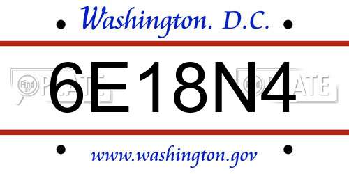 6E18N4 District Of Columbia License Plate