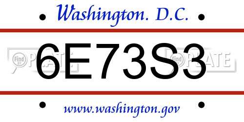 6E73S3 District Of Columbia License Plate