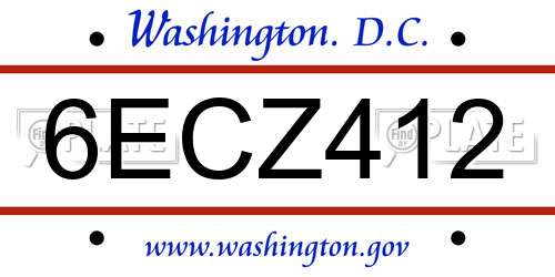 6ECZ412 District Of Columbia License Plate