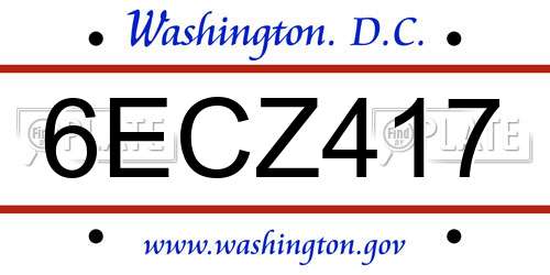 6ECZ417 District Of Columbia License Plate