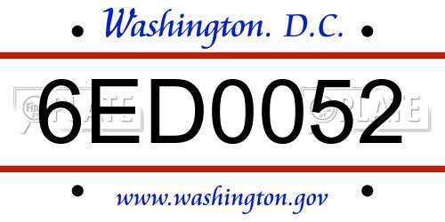 6ED0052 District Of Columbia License Plate