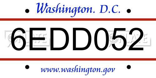 6EDD052 District Of Columbia License Plate