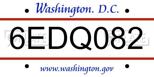 6EDQ082 District Of Columbia License Plate