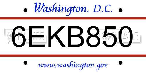 6EKB850 District Of Columbia License Plate