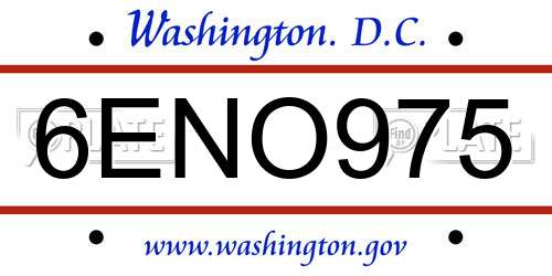 6ENO975 District Of Columbia License Plate
