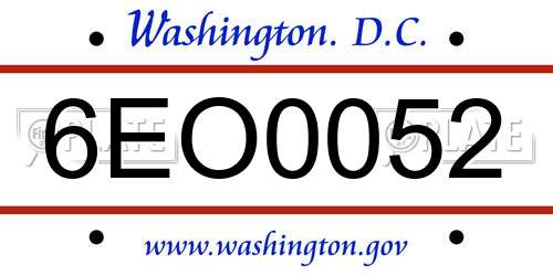 6EO0052 District Of Columbia License Plate