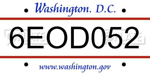 6EOD052 District Of Columbia License Plate