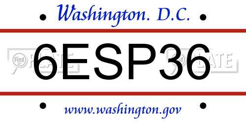 6ESP36 District Of Columbia License Plate