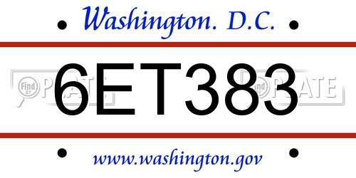 6ET383 District Of Columbia License Plate