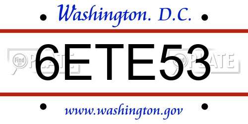 6ETE53 District Of Columbia License Plate