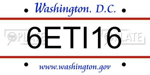 6ETI16 District Of Columbia License Plate