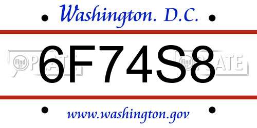 6F74S8 District Of Columbia License Plate