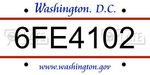 6FE4102 District Of Columbia License Plate