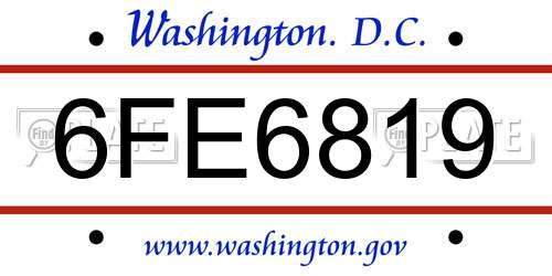 6FE6819 District Of Columbia License Plate