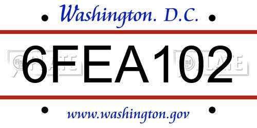 6FEA102 District Of Columbia License Plate