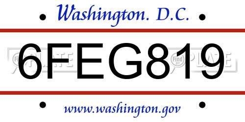 6FEG819 District Of Columbia License Plate