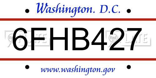 6FHB427 District Of Columbia License Plate