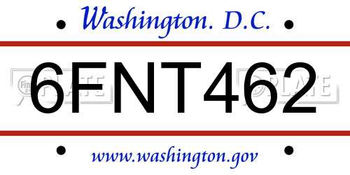 6FNT462 District Of Columbia License Plate