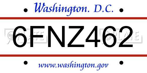 6FNZ462 District Of Columbia License Plate