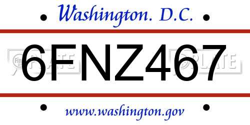 6FNZ467 District Of Columbia License Plate