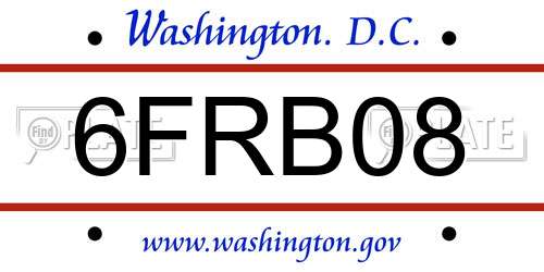 6FRB08 District Of Columbia License Plate