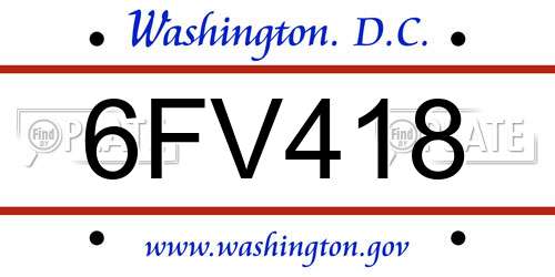 6FV418 District Of Columbia License Plate