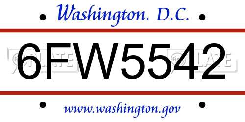 6FW5542 District Of Columbia License Plate